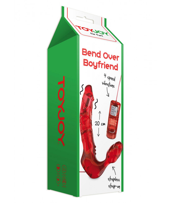Безремневой вагинальный страпон с вибратором Bend Over Boyfriend Red - 21 см.