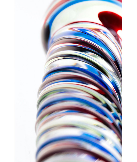 Стеклянный фаллос с разноцветными спиралями - 16,5 см.