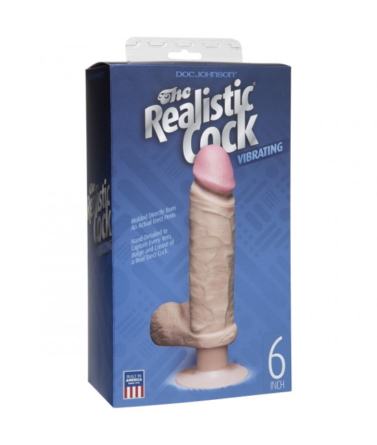 Вибромассажер-реалистик телесного цвета на присоске The Realistic Cock Vibrating 6” - 21,6 см.