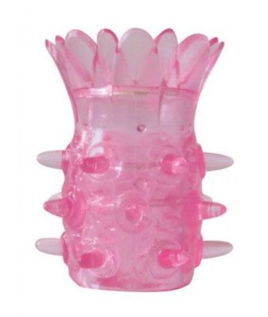 Розовая насадка на пенис с шипиками и лепестками - 6 см.
