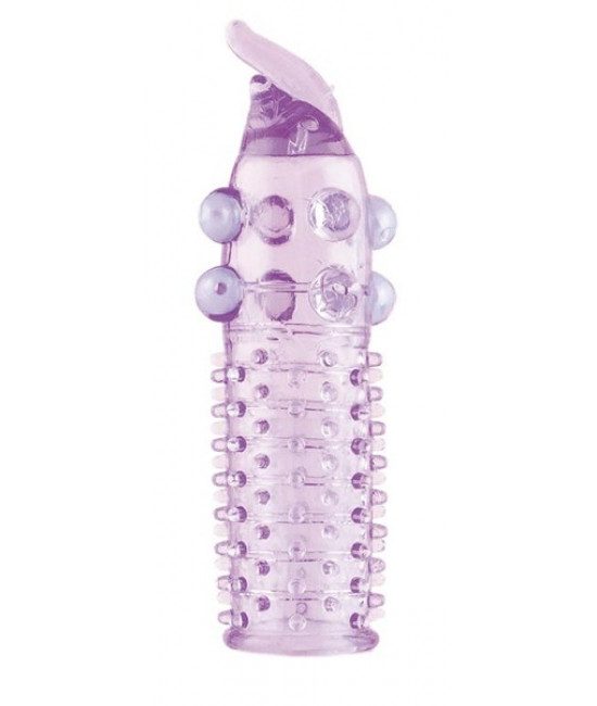 Гелевая фиолетовая насадка с шариками, шипами и усиком - 11 см.