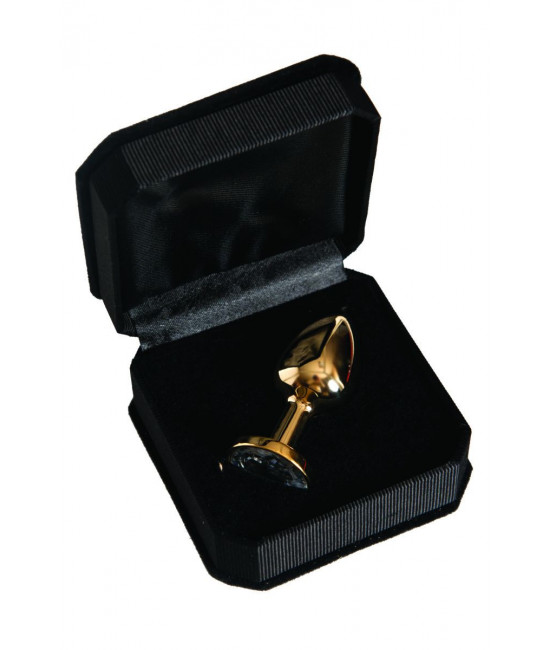 Золотистая маленькая анальная втулка с прозрачным кристаллом - 6 см.