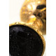 Маленькая золотистая анальная втулка с чёрным кристаллом - 7,2 см.