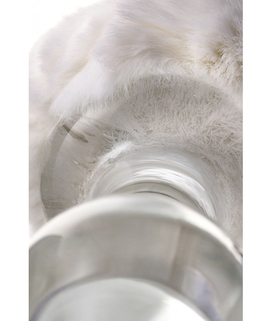 Стеклянная анальная втулка с белым хвостиком - 14 см.
