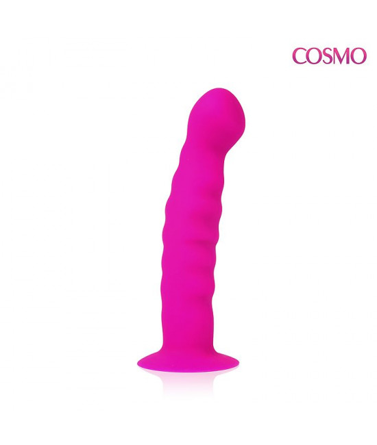 Розовый фаллоимитатор с ребристой поверхностью Cosmo - 14 см.