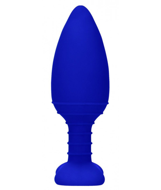 Синяя анальная пробка Glow с вибрацией и подогревом - 12 см.