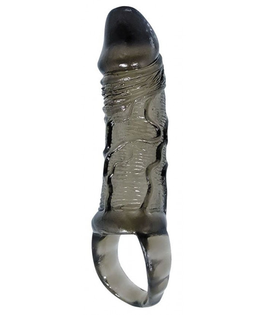 Закрытая насадка на фаллос с кольцом для мошонки - 15 см.