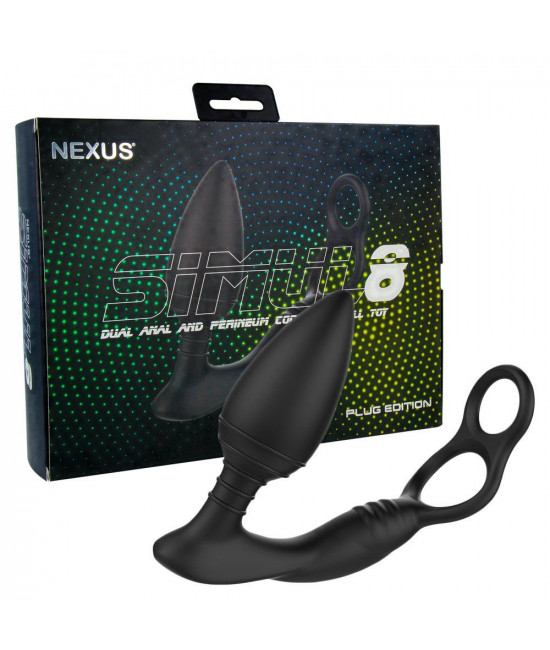 Черная анальная пробка NEXUS SIMUL8 Plug Edition с фиксацией на теле кольцами