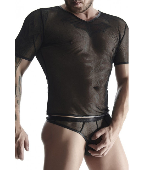 Мужская футболка из эластичной сетки с  V-образной горловиной