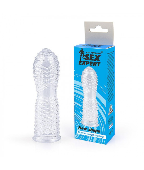 Закрытая прозрачная насадка на пенис с ребрышками - 13 см.
