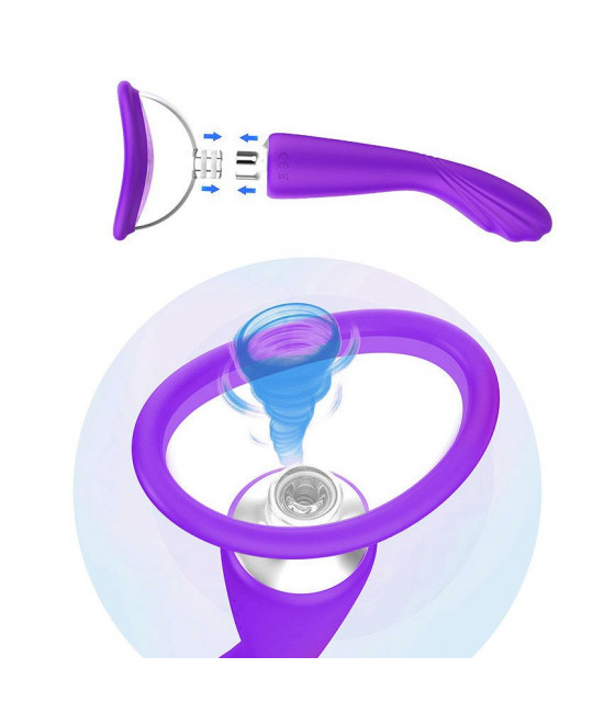 Фиолетовый вибратор с вакуумной чашей Alon - 22 см.