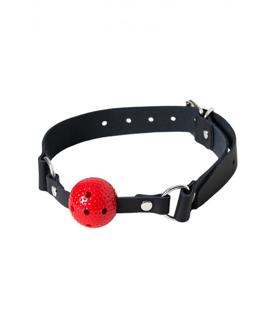 Красный кляп-шарик на черном регулируемом ремешке