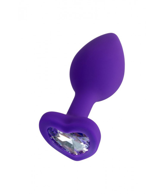 Фиолетовая анальная втулка Diamond Heart с прозрачным кристаллом - 7 см.