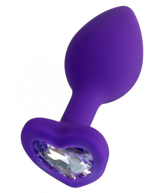 Фиолетовая анальная втулка Diamond Heart с прозрачным кристаллом - 8 см.