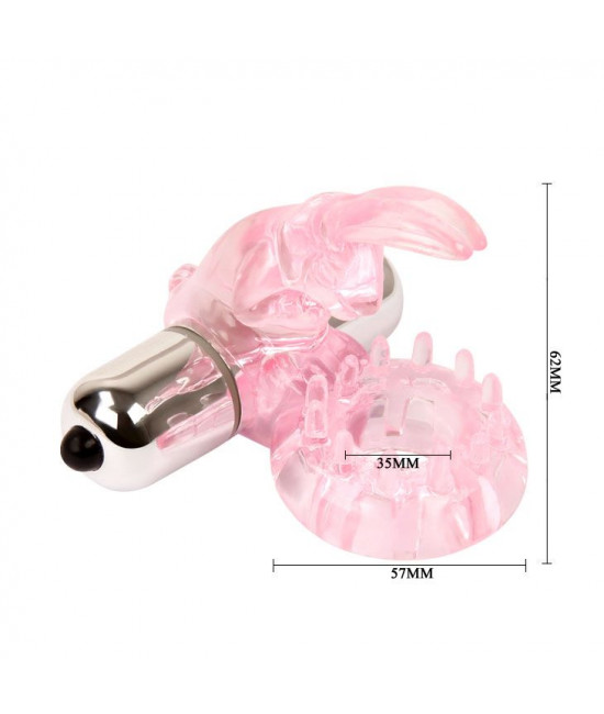 Эрекционное розовое виброкольцо с клиторальным зайчиком