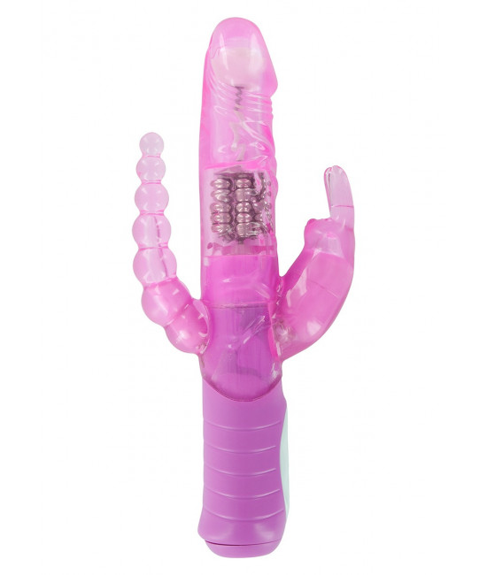 Розовый вибратор RABBIT DUAL PLEASURE с клиторальным и анальным стимуляторами - 22 см.
