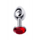 Малая серебристая анальная втулка с красным кристаллом - 6 см.