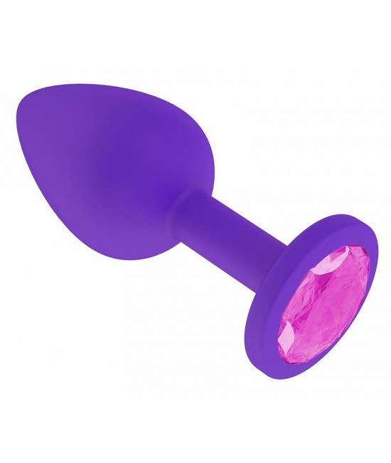 Фиолетовая силиконовая пробка с розовым кристаллом - 7 см.