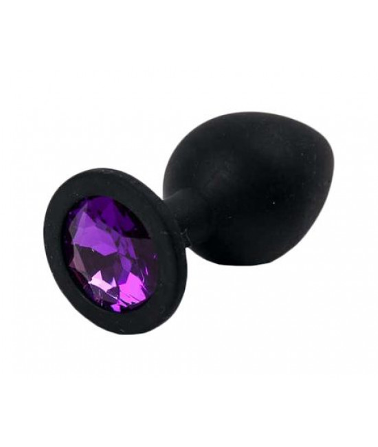 Черная силиконовая пробка с фиолетовым стразом - 7 см.