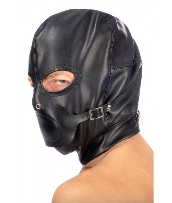 Маска-шлем с прорезями для глаз и регулируемым кляпом