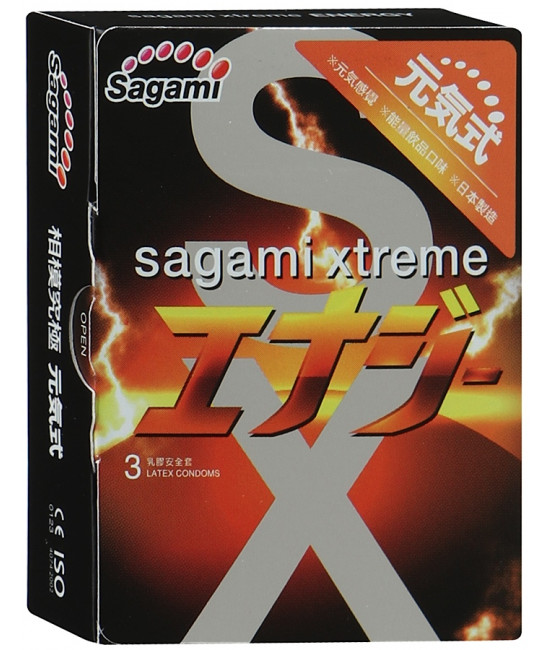 Презервативы Sagami Xtreme Energy с ароматом энергетика - 3 шт.