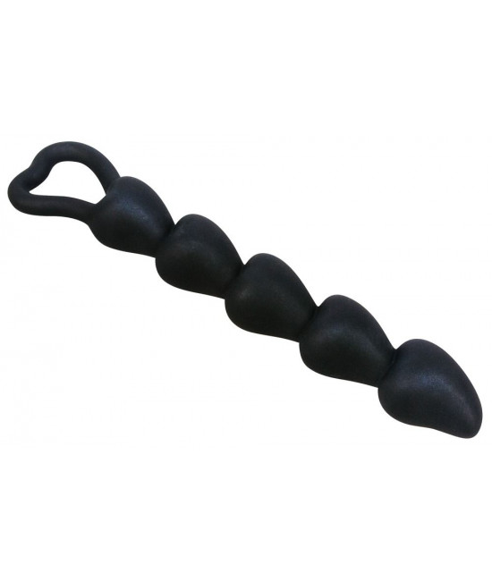 Чёрная анальная цепочка с звеньями-сердечками Black Velvet - 18,5 см.