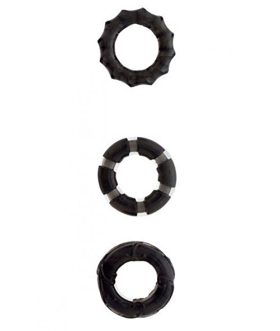 Набор из 3 чёрных эрекционных колец MENZSTUFF STRETCHY COCK RINGS