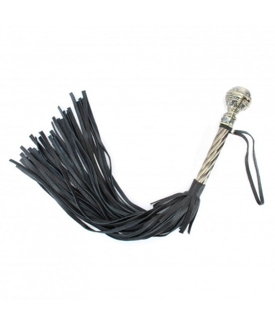 Чёрная многохвостая плеть с кованой рукоятью - 60 см.
