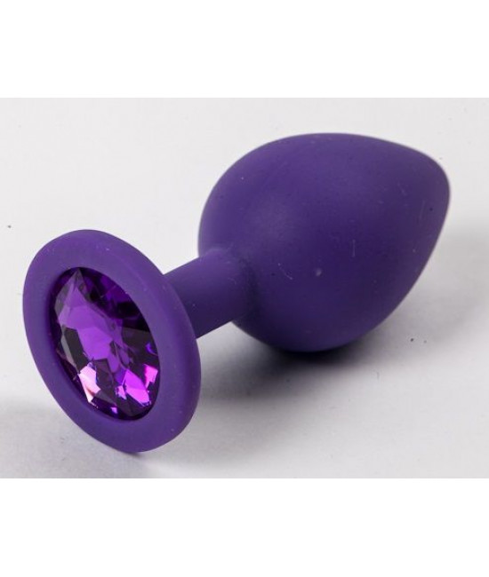 Фиолетовая силиконовая анальная пробка с фиолетовым стразом - 8,2 см.