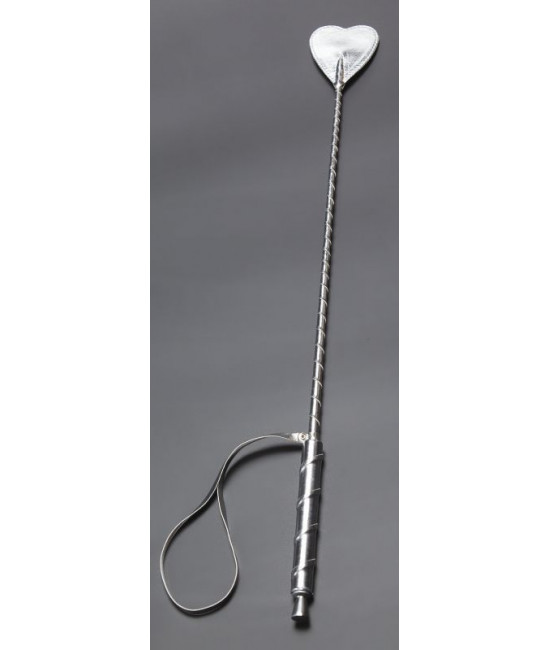 Серебристый стек с наконечником-сердцем из искусственной кожи - 57 см.