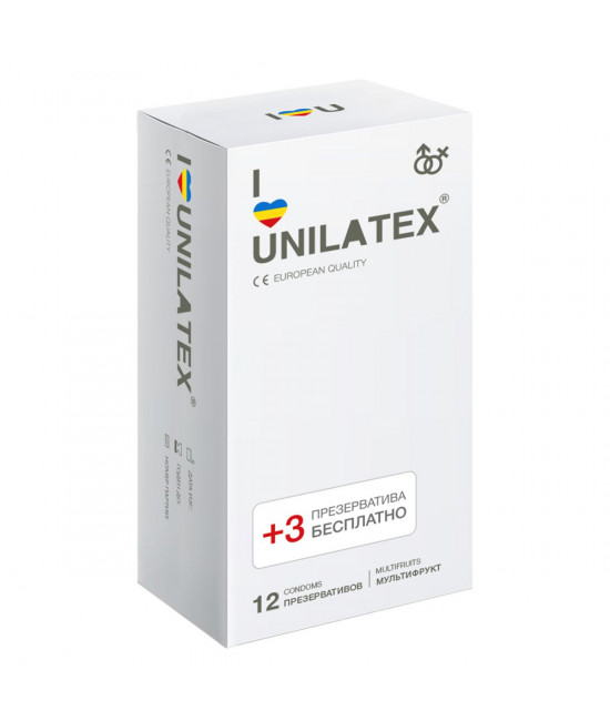 Разноцветные ароматизированные презервативы Unilatex Multifruit  - 12 шт. + 3 шт. в подарок