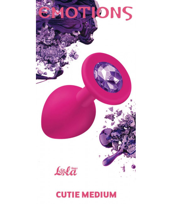Средняя розовая анальная пробка Emotions Cutie Medium с фиолетовым кристаллом - 8,5 см.