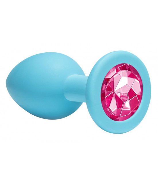 Средняя голубая анальная пробка Emotions Cutie Medium с розовым кристаллом - 8,5 см.