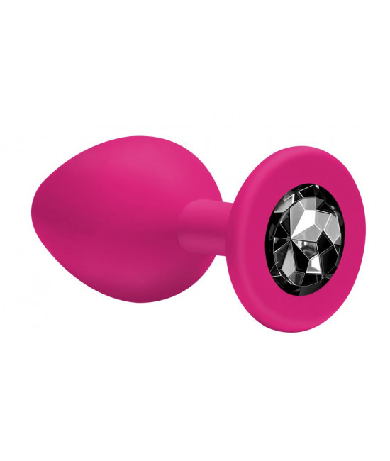 Малая розовая анальная пробка Emotions Cutie Small с чёрным кристаллом - 7,5 см.