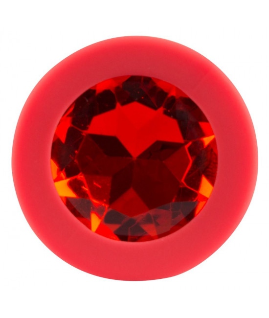 Красная силиконовая анальная пробка с красным кристаллом Joy - 7,2 см.