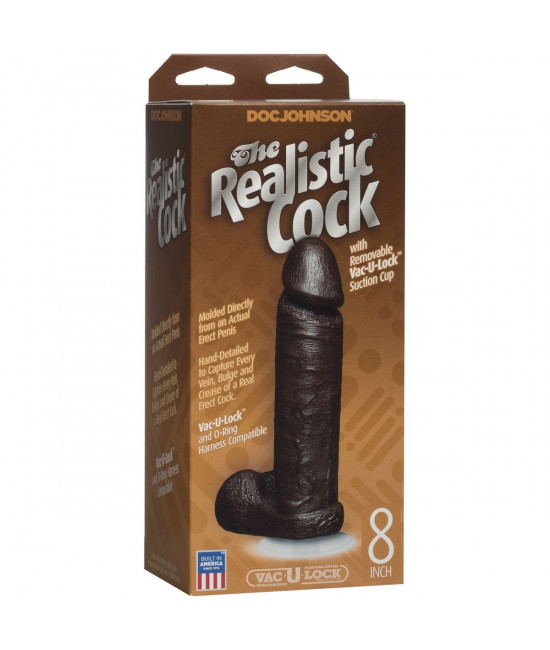 Коричневый фаллоимитатор The Realistic Cock 8” with Removable Vac-U-Lock Suction Cup - 20,57 см.