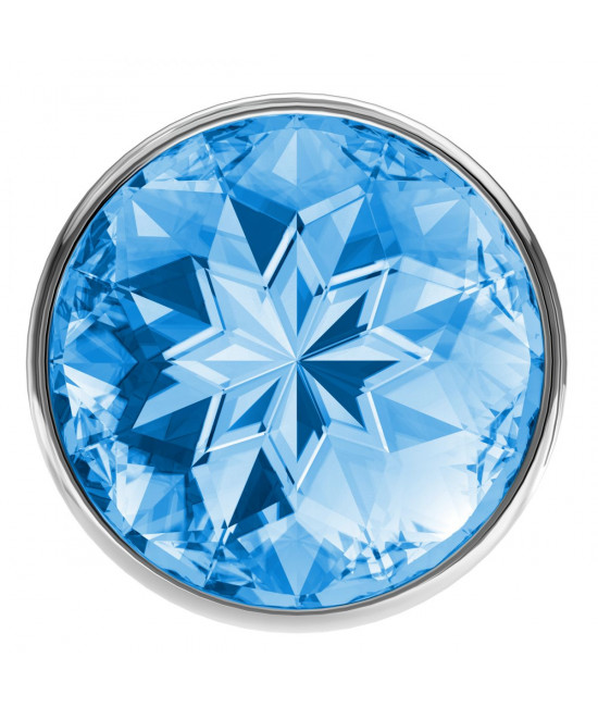 Большая серебристая анальная пробка Diamond Light blue Sparkle Large с голубым кристаллом - 8 см.