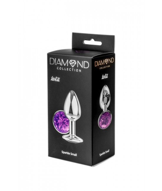 Малая серебристая анальная пробка Diamond Purple Sparkle Small с фиолетовым кристаллом - 7 см.