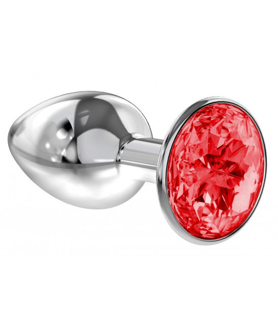 Малая серебристая анальная пробка Diamond Red Sparkle Small с красным кристаллом - 7 см.