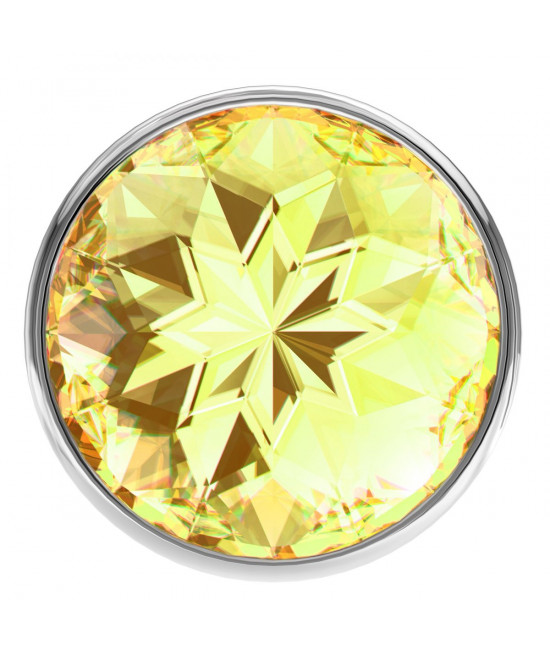 Малая серебристая анальная пробка Diamond Yellow Sparkle Small с жёлтым кристаллом - 7 см.