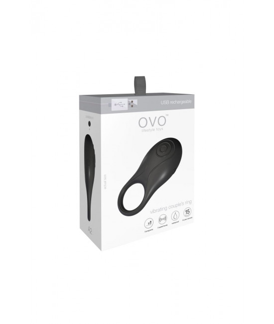 Чёрное эрекционное кольцо OVO A2 с вибрацией