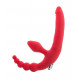 Красный безремневой страпон с вибрацией и анальным отростком