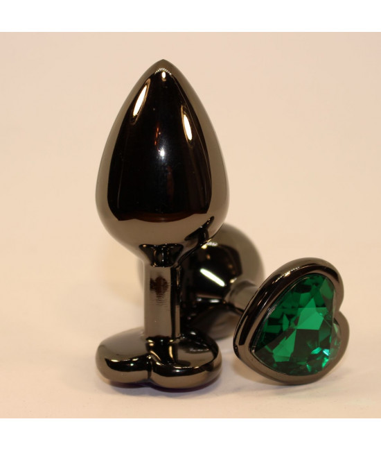 Чёрная пробка с зеленым сердцем-кристаллом - 7 см.