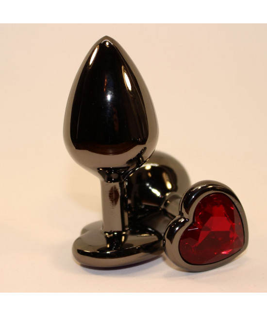 Чёрная пробка с красным сердцем-кристаллом - 7 см.