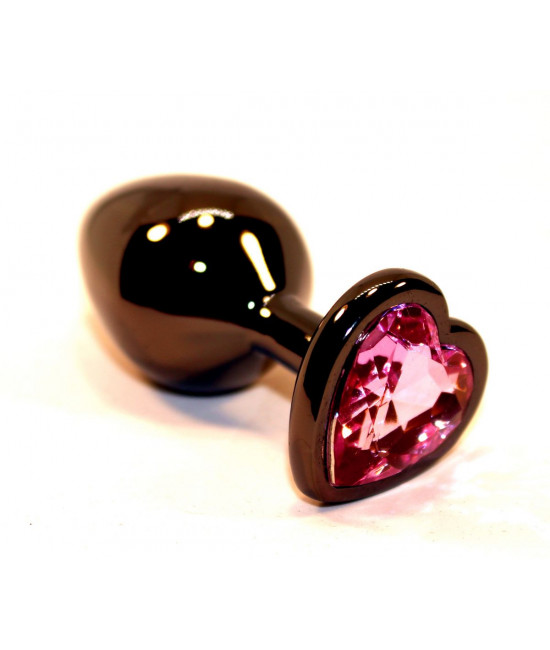 Чёрная пробка с розовым сердцем-кристаллом - 7 см.