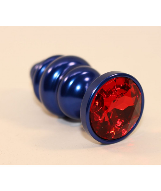 Синяя рифлёная пробка с красным кристаллом - 7,3 см.