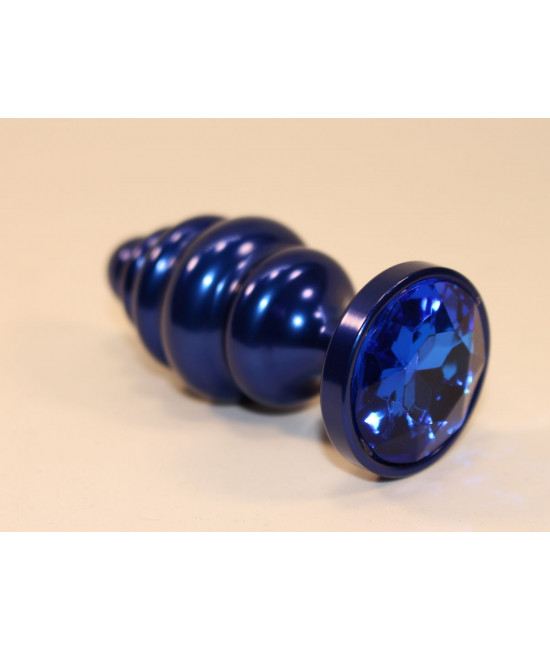 Синяя рифлёная пробка с синим кристаллом - 7,3 см.