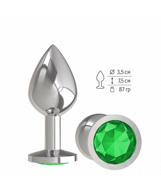 Серебристая средняя пробка с зеленым кристаллом - 8,5 см.